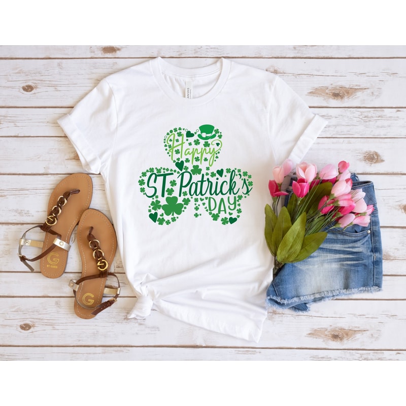 Happy St. Patricks Day with Shamrock Shirt, St Patrick's Day Shirt, Patrick's Day Gift, Patrick's Day Family Matching Shirt, Shamrock Tee.jpg