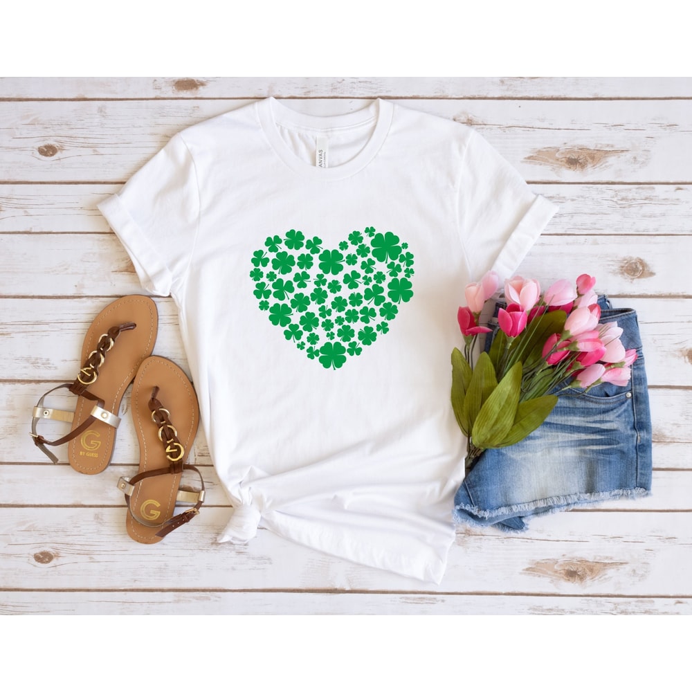 Heart Shamrock T-Shirt, St Patrick's Day Shirt, Shamrock Sweatshirt, St. Patrick's Day Gift, Love Clover Shirt, Lucky Heart Shirt, Irish Tee.jpg