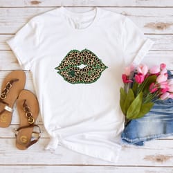 leopard shamrock lips shirt, st patricks day shirt, patricks day gift, lucky women shirt, irish gift, women leopard prin