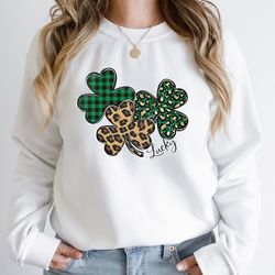 leopard shamrock sweatshirt, saint patricks day shirt, leopard print clover, lucky shirt, st paddys day gift shirt, girl