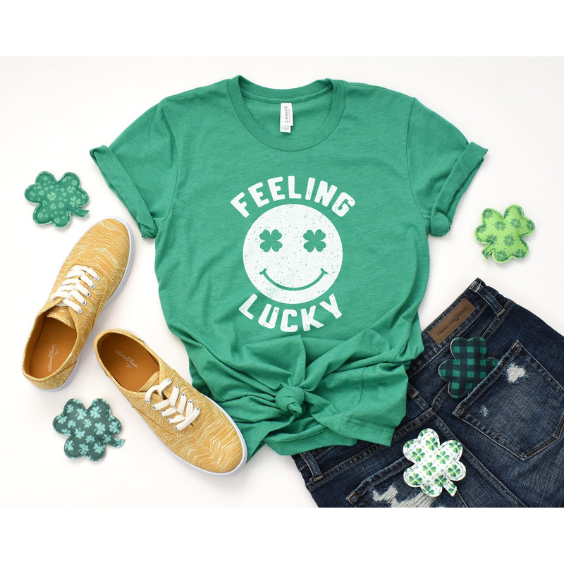 St Patrick Feeling Lucky T-Shirt, St Patrick's Day Shirt, Patrick's Day Gift, Distressed Feeling Lucky Tee, Irish T-Shirt, Shamrock T-Shirt.jpg
