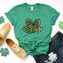 st patricks leopard shamrock hearts shirt, leopard print heart design, lucky tshirt, irish t shirt, shamrocks shirt, st