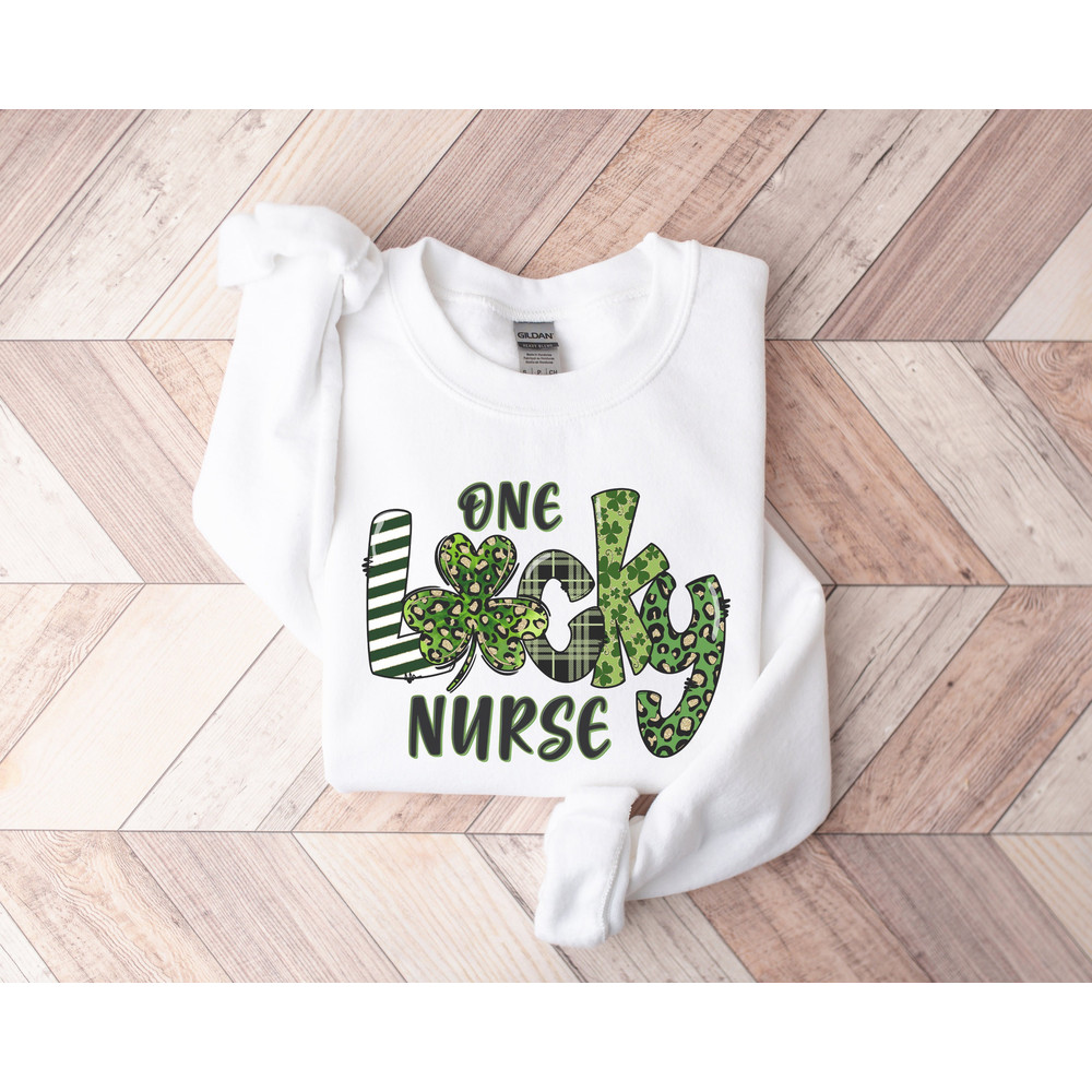 Lucky Nurse Sweatshirt, Irish Sweater, Shamrock Shirt, St Patricks Day Shirt, Womens St Patricks Day Gift, Leopard Print, Plaid Sweatshirt.jpg