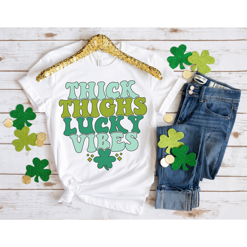 St Patricks Day Shirt, Lucky Shirt, St Patricks Day Shirts Women, Lucky Charm Shirt, Thick Thighs Lucky Vibes, Shamrock Shirt for Women.jpg