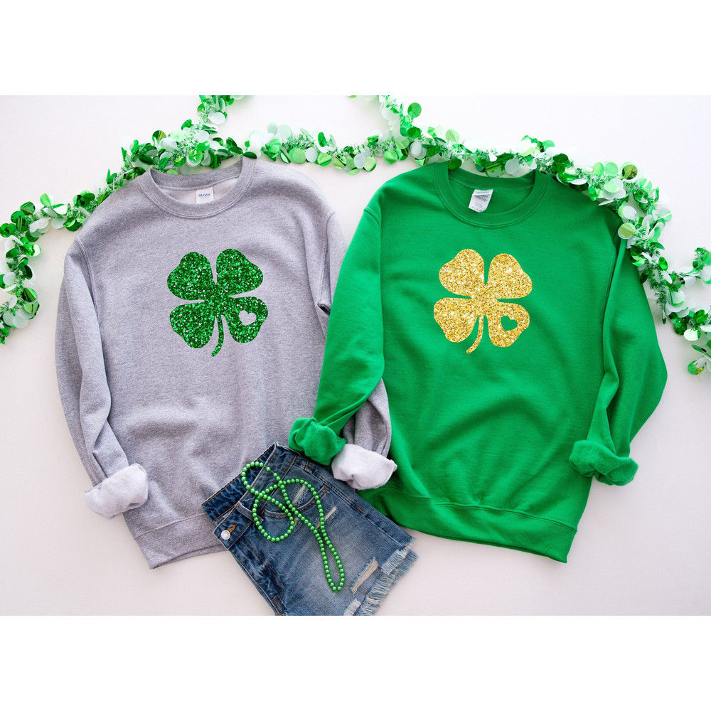 Four Leaf Shamrock Sweatshirt  Lucky Clover Sweatshirt  St. Patrick's Sweatshirt  St. Patty's Sweatshirt  Glitter Shamrock Shirt  11724.jpg