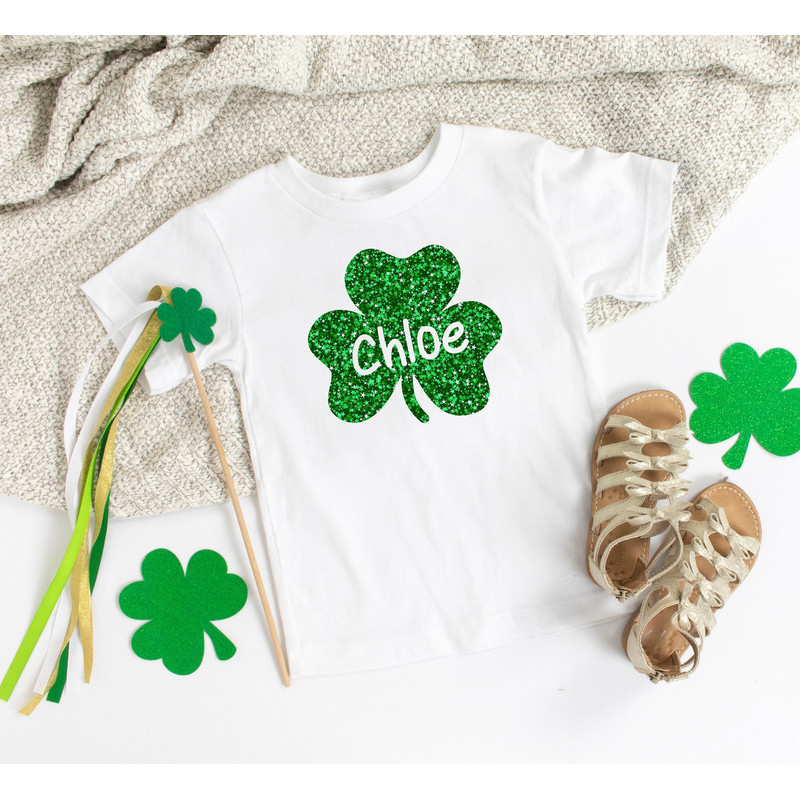 Girl's St. Patrick Day Shirt  Kid's St. Patrick's Day Shirt  Personalized Custom Name Shirt  Glitter Shamrock Name Shirt  11729.jpg