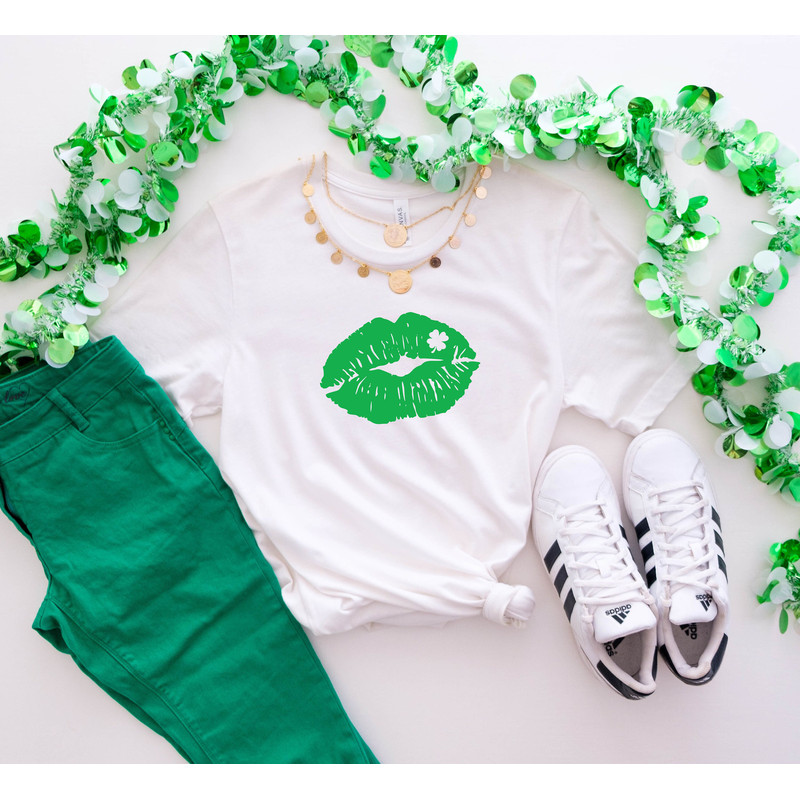 Kiss Shamrock T-shirt, Saint Patrick's Day Shirt, Women's St. Patrick's Day Shirt, Cute Irish Day Shirt, Woman Shirt, Lips Shirt.jpg