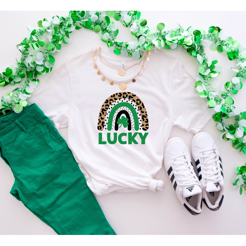 Lucky Rainbow Shamrock T-shirt, Saint Patrick's Day Shirt, Women's St. Patrick's Day Shirt, Cute Irish Day Shirt, Lucky Woman Shirt.jpg