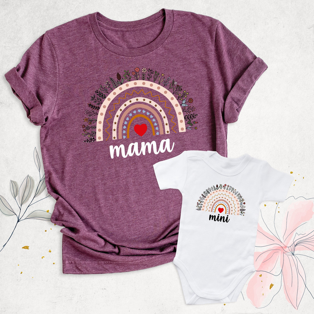Rainbow Mama Shirt, Matching Mommy and Me Outfits, Rainbow Mini Shirt, Floral Mama Shirt, Mini Valentines Shirt, Mother Days Shirt, Mama Tee.jpg