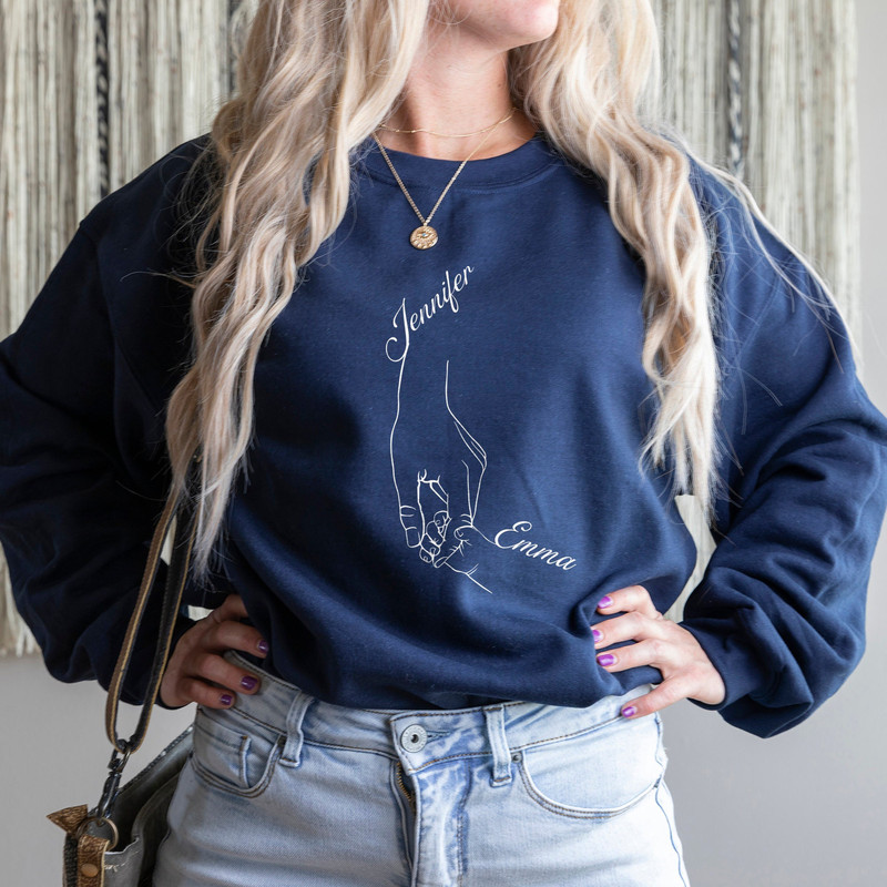 Custom Mother With One Child Sweatshirt, Mother Day Sweatshirt, Child Hand Sweatshirt, Holding Family Hands, Mom and Child Sweatshirt,.jpg