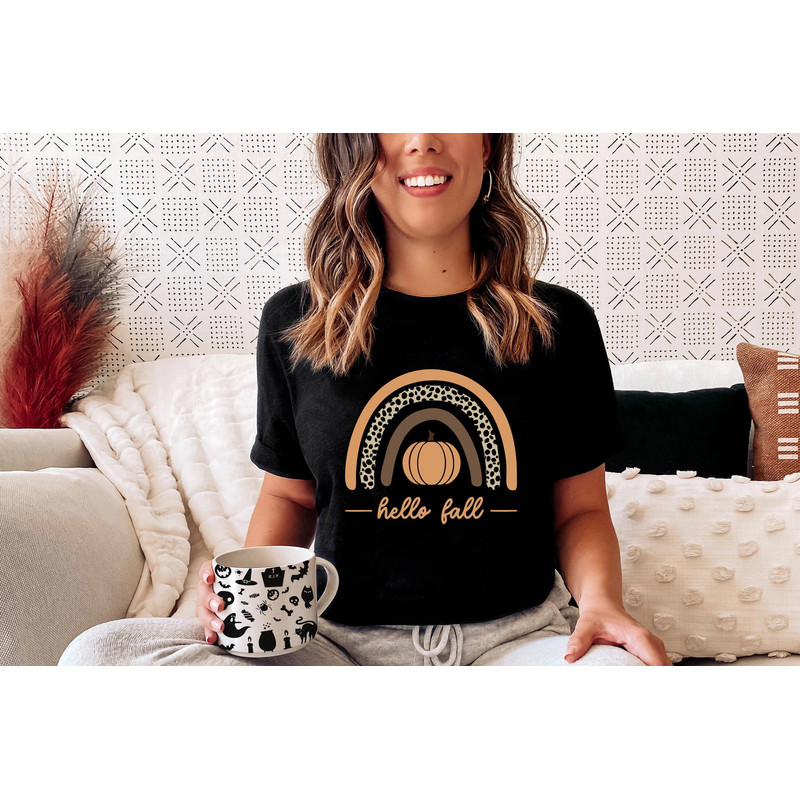 Fall rainbow shirt, hello fall rainbow, leopard rainbow, fall rainbow, boho fall rainbow, leopard fall shirt, leopard shirt, fall shirt,.jpg