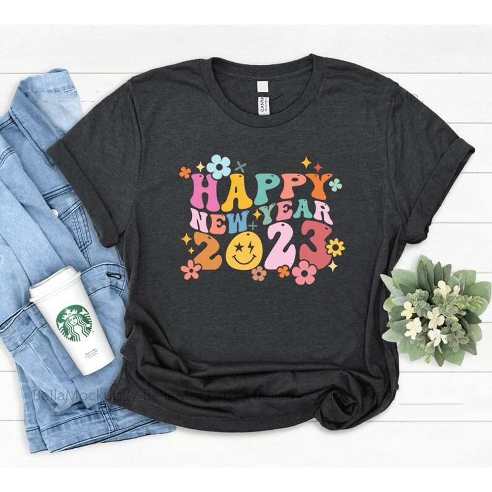 Happy New Year 2023 Shirt, Family Matching, New Years Shirt, Cheers to 2023, Christmas Shirt, New Year, 2023, Retro new year shirt.jpg