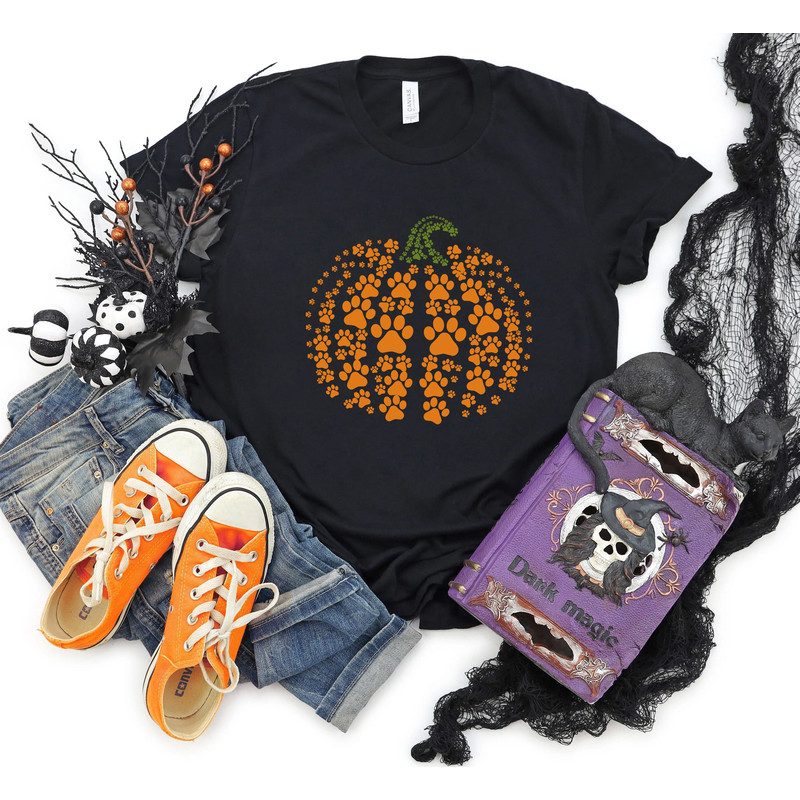Paw pumpkin shirt, paw print shirt, pumpkin dog shirt, dog halloween shirt, Halloween Shirt, Halloween Sweatshirt, Leopard pumpkin tee,.jpg