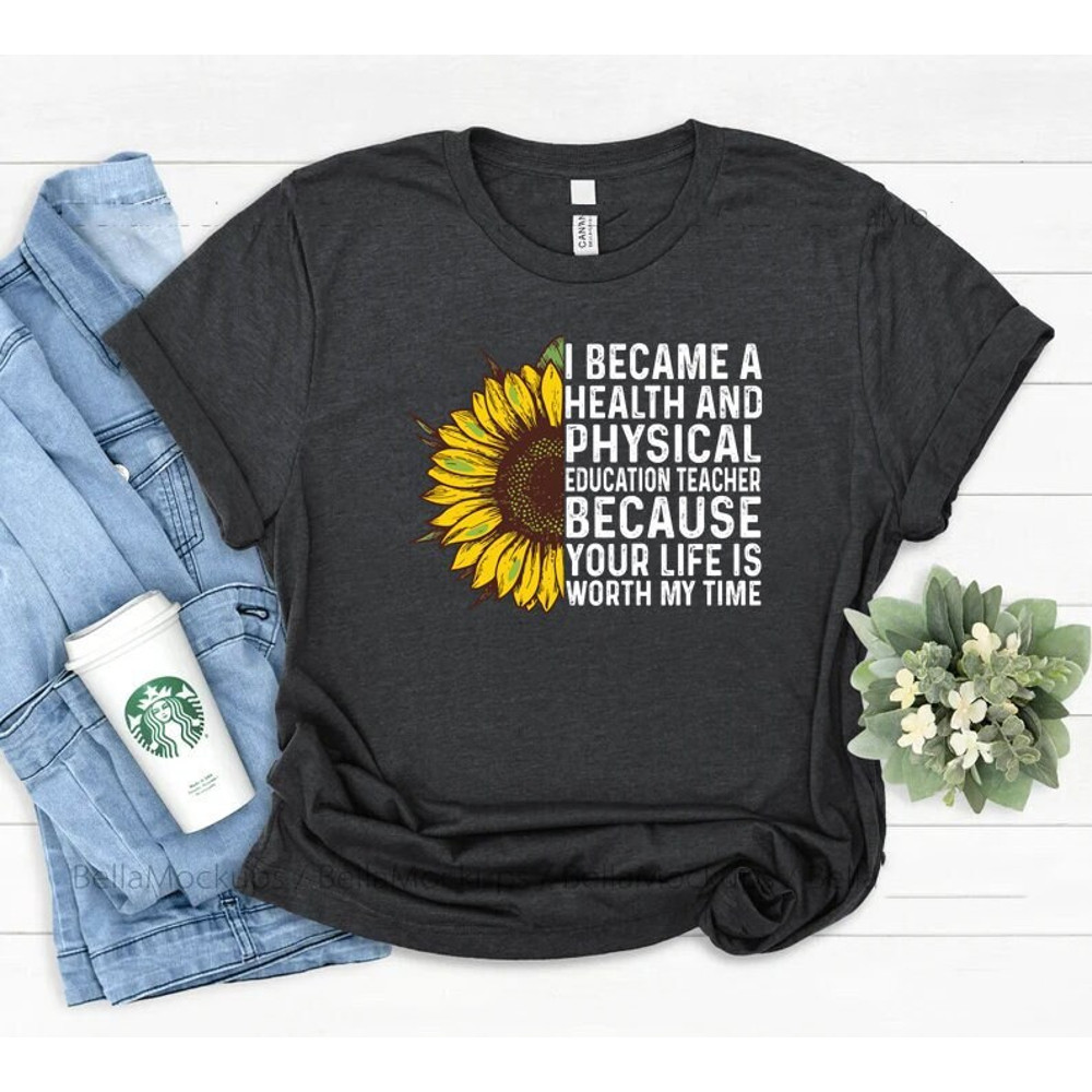 Physical education teacher shirt, pe teachers, phys ed teacher, teacher shirt, sunflower shirt, teach shirt, gift for pe teacher,.jpg