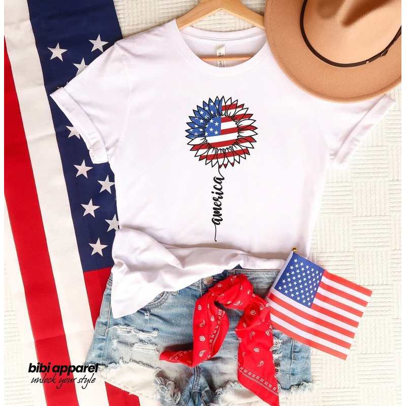 America Sunflower T-Shirt, USA Flag Flower Shirt, 4th Of July Patriotic Tee, USA Independence Shirt, American Freedom T-Shirt 1.jpg