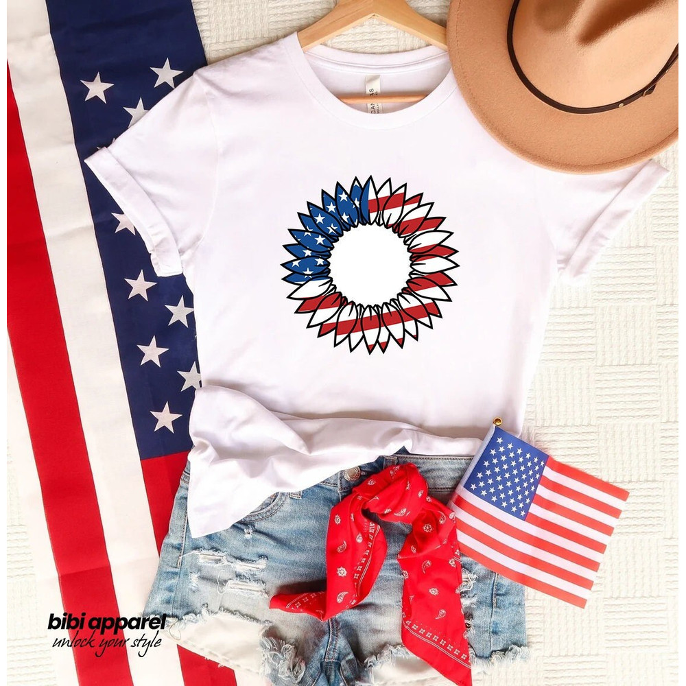 American Flag Sunflower, USA T-shirt, Sunflower, Sunflower Flag, Floral Flag Shirt, Patriotic Shirt, Bella Canvas, 4th of July Shirt,.jpg
