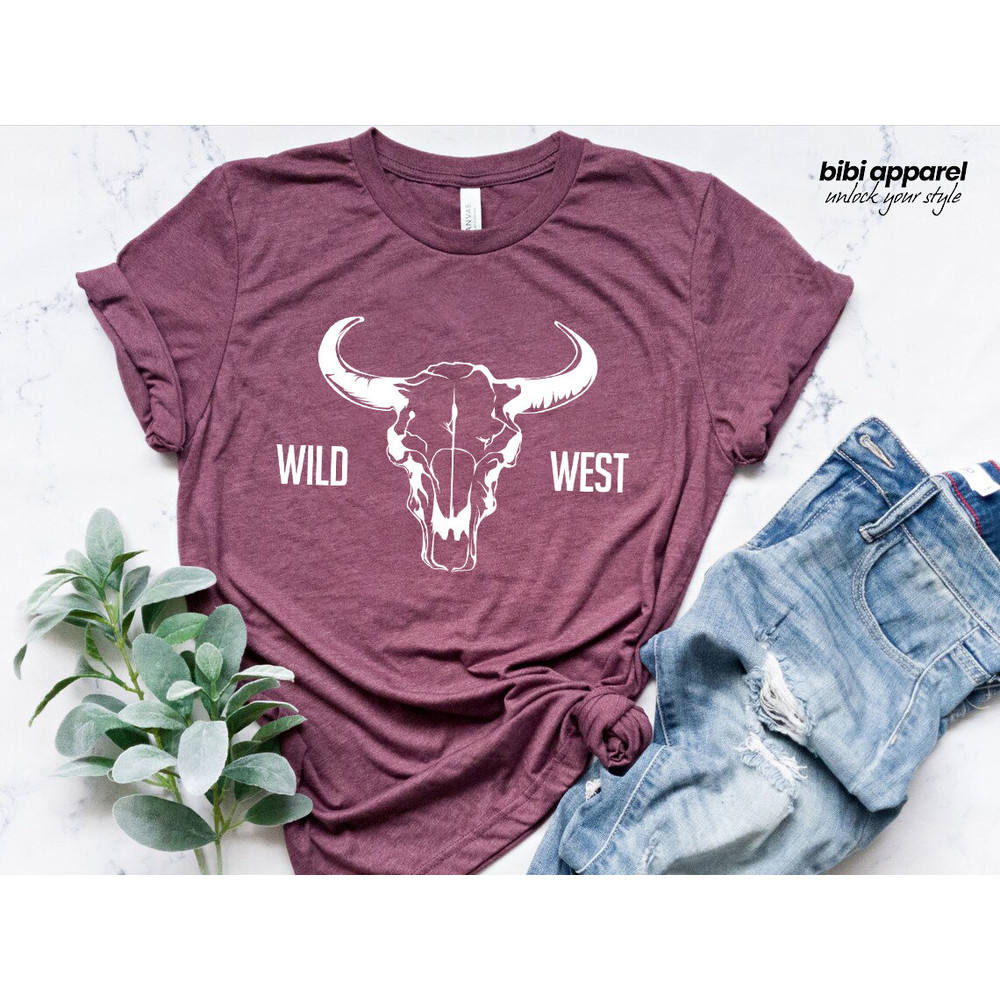Boho Cow Skull Shirt, Wild west Shirt, Western Graphic Tee, Cowgirl Shirt, Bull Skull Shirt, Southwest Shirt, Western Clothing.jpg