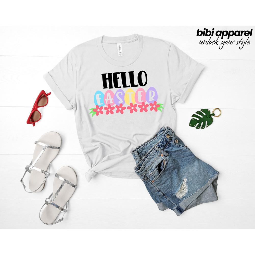 Hello Easter Shirt, Women's Easter Shirt, Easter Day, Easter Bunny Shirt, Easter Family Shirt, Easter Matching Shirt, Easter Shirt.jpg