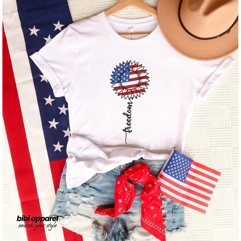 Patriotic Tee, USA Sunflower, Freedom Sunflower America Design on premium shirt.jpg