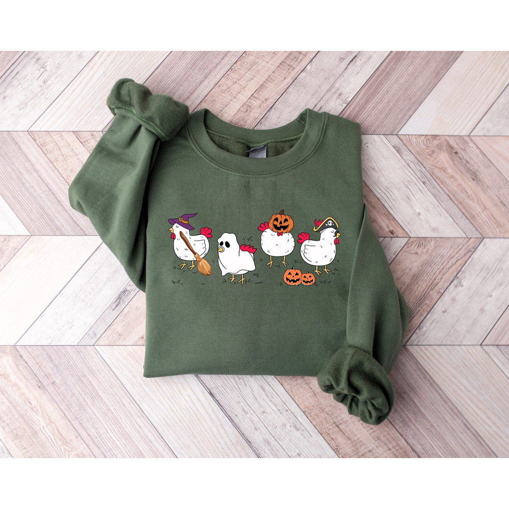 Chicken Sweatshirt, Halloween Chicken Shirt, Funny Halloween Shirt, Halloween Gifts for Farm Animals Lovers, Spooky Chicken Sweatshirt.jpg