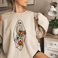 floral ghost halloween shirt,trick or treat ghost shirt,autumn pumpkin shirt,2023 happy halloween shirt,halloween costum