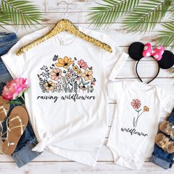 raising a wildflower and wildflower shirts, mama mini matching set, mommy  me outfits, mama mini shirt, baby shower gift