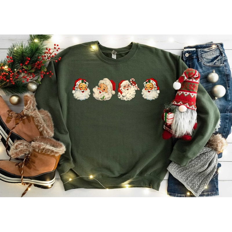 Retro Cheerful Santa Tshirt, Santa Merry Christmas Shirt, Vintage Santa Claus Graphic Tee, Xmas Women Men Gift, Classic Christmas Sweatshirt.jpg