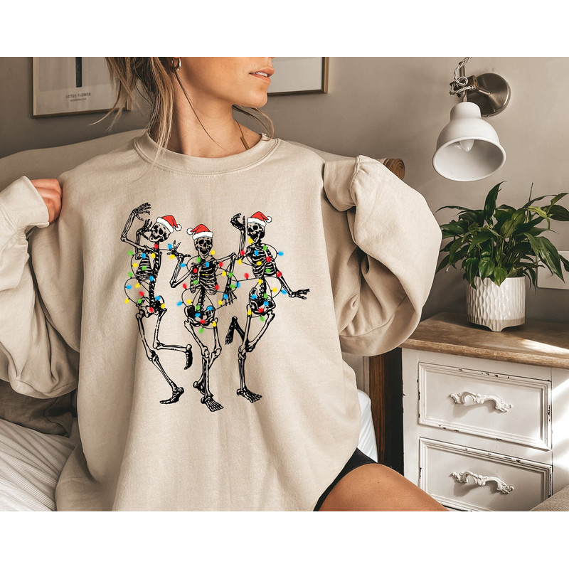 Skeleton Dancing Christmas Sweatshirt, Skeleton Dance Sweatshirt, Christmas Lights Sweatshirt, Skull Christmas Sweatshirt, Christmas Gift.jpg