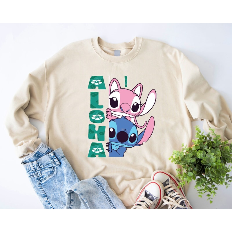Aloha Stitch Angel Sweatshirt, Disney Lilo Hoodie, Disney Stitch Couple Shirt, Pink Stitch Shirt, Disney Trip Shirt, Disneyland Shirt.jpg