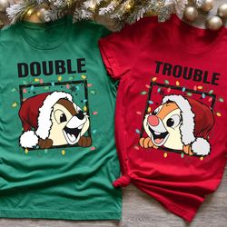 disney santa chip and dale christmas lights shirt, double trouble christmas couples shirt, very merry xmas party shirt,
