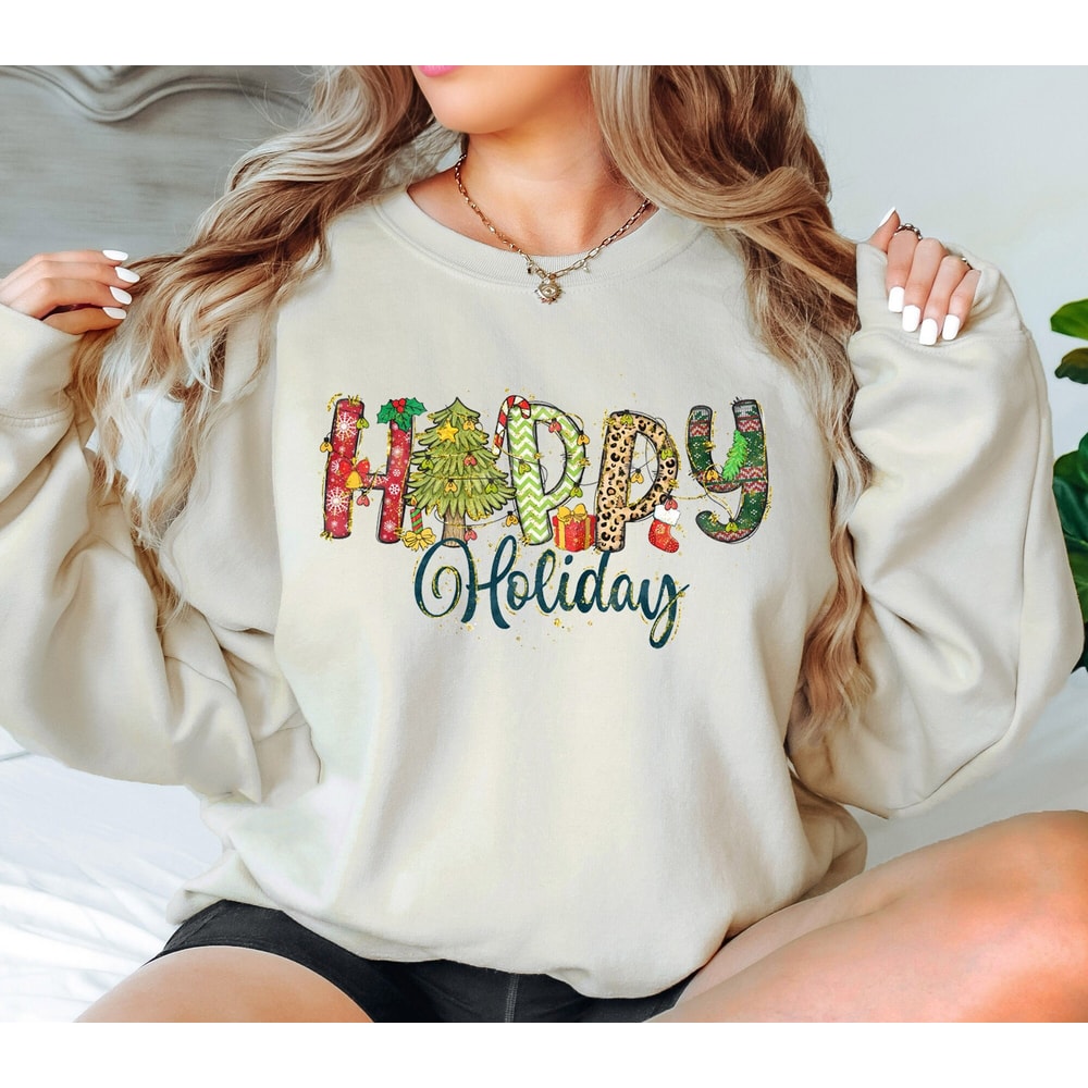 Happy Holidays Sweatshirt, Merry Christmas Shirt, Christmas Gift Shirt, Women's Holiday Shirt, Christmas Party Shirt, Family Christmas Tee.jpg
