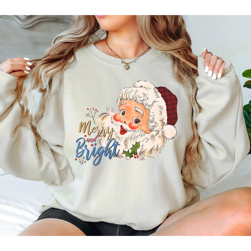Merry and Bright Santa Sweatshirt, Retro Santa Tee, Vintage Santa Shirt, Cute Santa Shirt, Santa Co Shirt, Christmas Shirt, Christmas Shirt.jpg