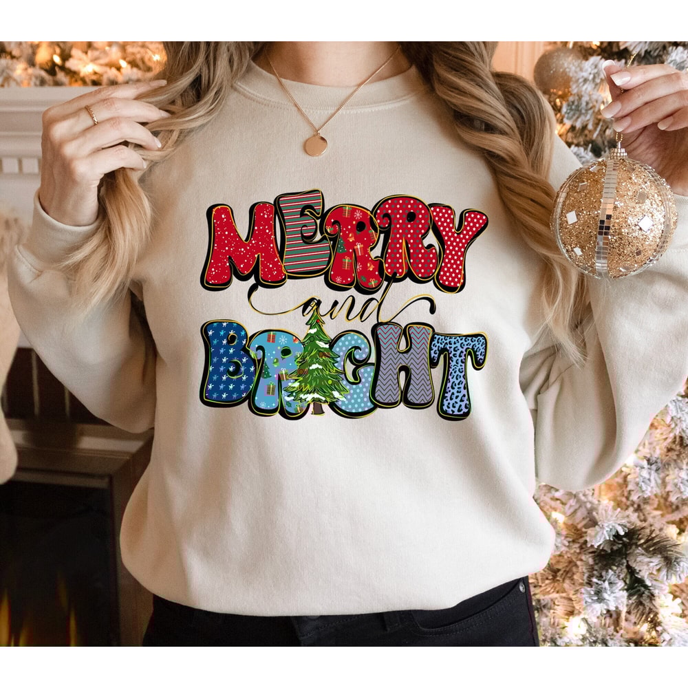 Merry and Bright Sweatshirt, Merry Christmas Shirt, Christmas Shirt, Family Christmas Shirt, Christmas Sweatshirts for Women, Holiday Shirt.jpg