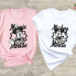 retro disney minnie and mickey mouse shirts, disney couple shirts, mickey ears shirt, minnie bow shirt, disneyland shirt