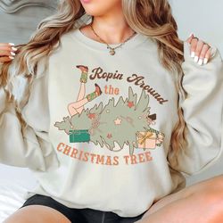 ropin around the christmas tree sweatshirt, christmas tree t-shirt, country christmas shirt, howdy christmas shirt, cowg