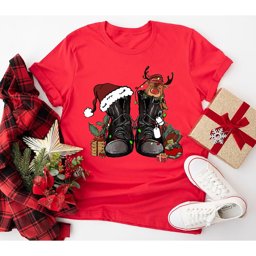 Christmas Army Veteran Boots Shirt, Veteran Christmas Gift, Christmas Season T-Shirt, Holiday Shirt, Christmas Lights Shirt, Army Mom Tee.jpg
