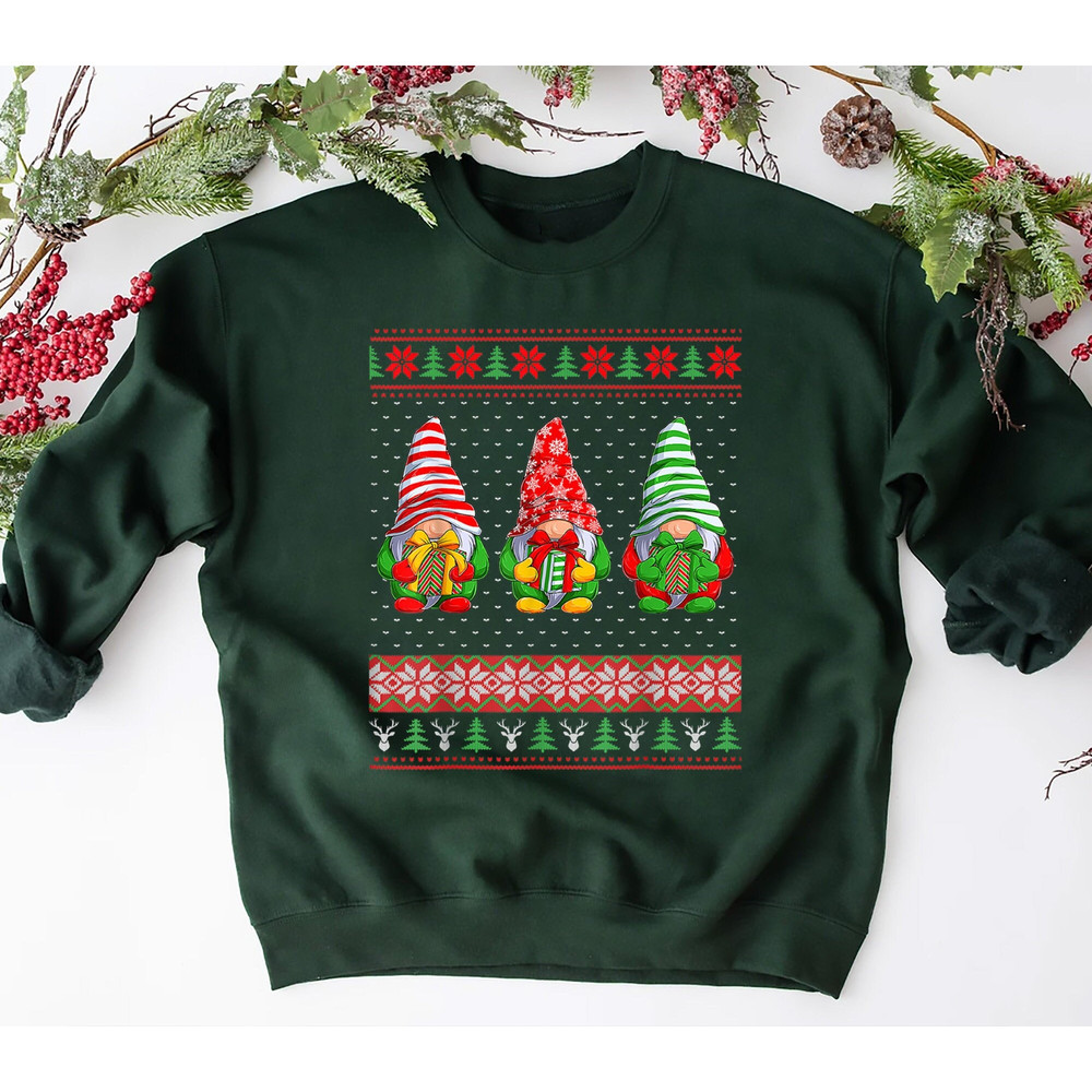 Christmas Gnomes Sweatshirt, Gnome Christmas Tree Sweatshirt, Xmas Gnome Shirt, Gnomes Holiday Shirt, Xmas Party Tee, Christmas Family Shirt.jpg