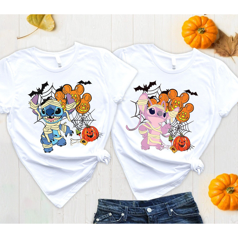Disney Halloween Shirt, Disney Stitch and Angel Halloween Shirt, Fall Pumpkin Shirt, Halloween Party Tee, Spooky Season Tee, Fall Season Tee.jpg
