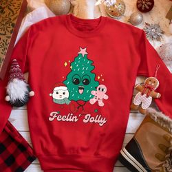 feelin jolly sweatshirt, holly jolly vibes shirt, retro merry christmas tree shirt, ugly christmas sweater, holiday xmas