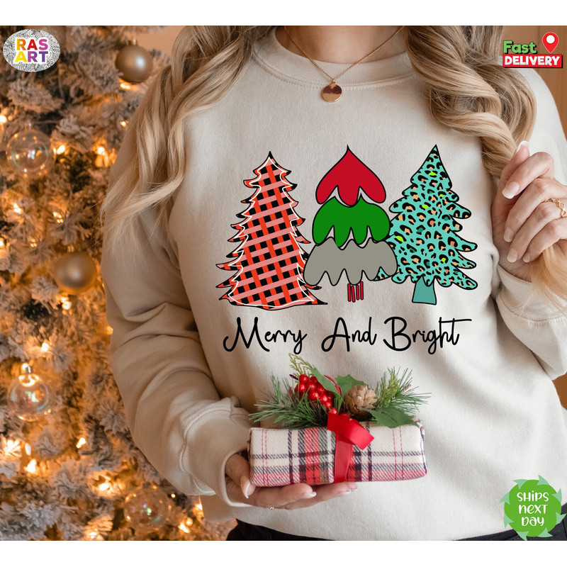 Merry Bright Sweatshirt, Christmas Trees Sweatshirt, Merry Christmas Shirt, Xmas Sweatshirt, Xmas Trees Shirt, Cute Christmas Shirt.jpg