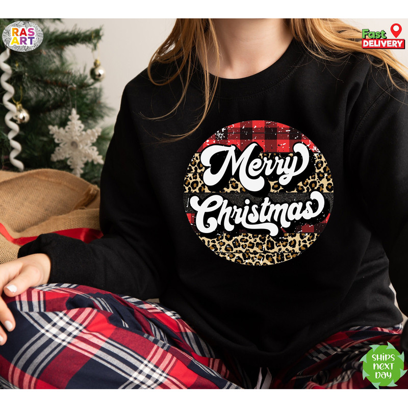 Merry Christmas Sweatshirt, Leopard Buffalo Plaid Merry Sweatshirt, Holiday Sweatshirt, Christmas Hoodie, Christmas Family Sweatshirt.jpg