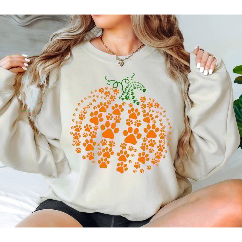 Paw Pumpkin Sweatshirt, Halloween Shirt, Pumpkin Dog Shirt, Fall Vibes Shirt, Dog Halloween Shirt, Thanksgiving Dog Shirt, Animal Lover Tee.jpg