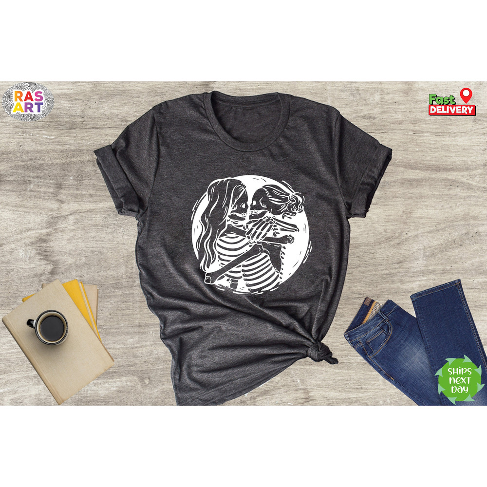 Skeleton Lesbian Couple Shirt, Cute Lesbian Shirt, Lesbian Pride Shirt, Lgbt Shirt, Aesthetic Skeleton Lesbian Shirt, Lesbian Kiss Shirt.jpg