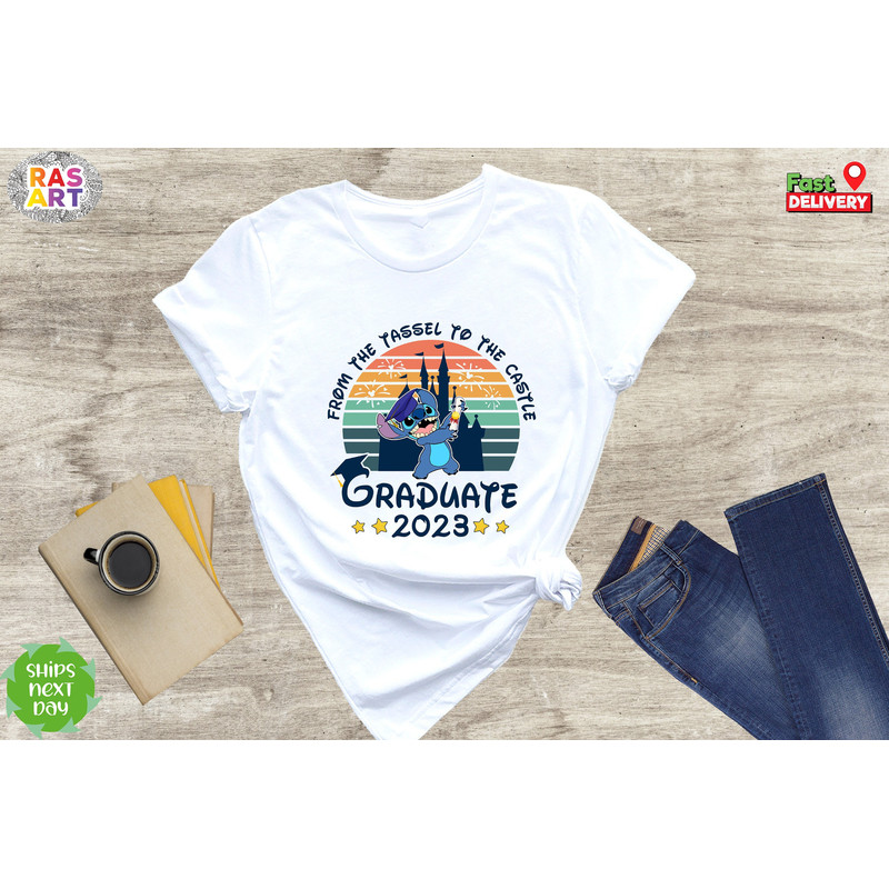 Stitch Graduate 2023 Shirt, Disney Graduation Shirt, Class Of 2023 Shirt, From The Tassel To The Castle, Senior Class Shirt.jpg