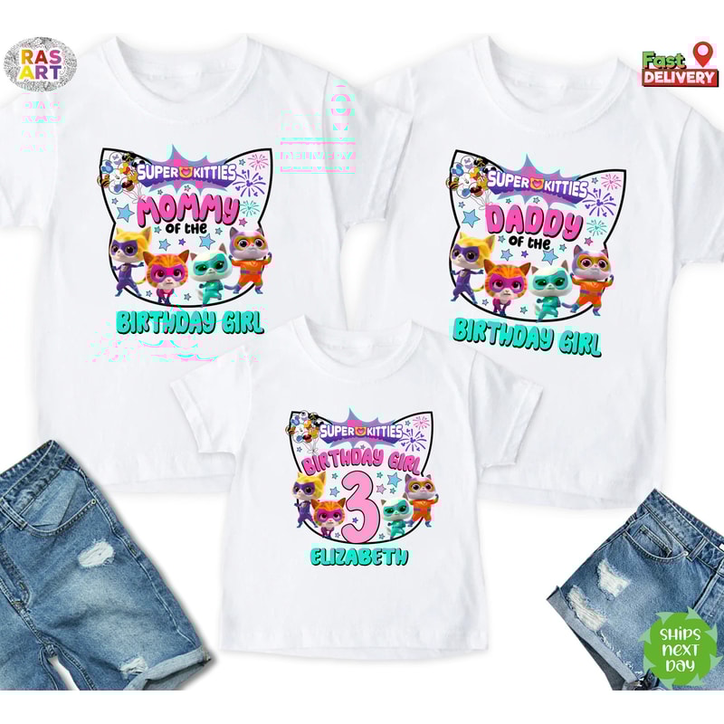 Super Kitties Birthday Girl Shirt, Super Kitties Family Birthday Shirt, Disney Birthday Trip Shirt, Ginny, Sparks, Buddy, Bitsy Shirt.jpg