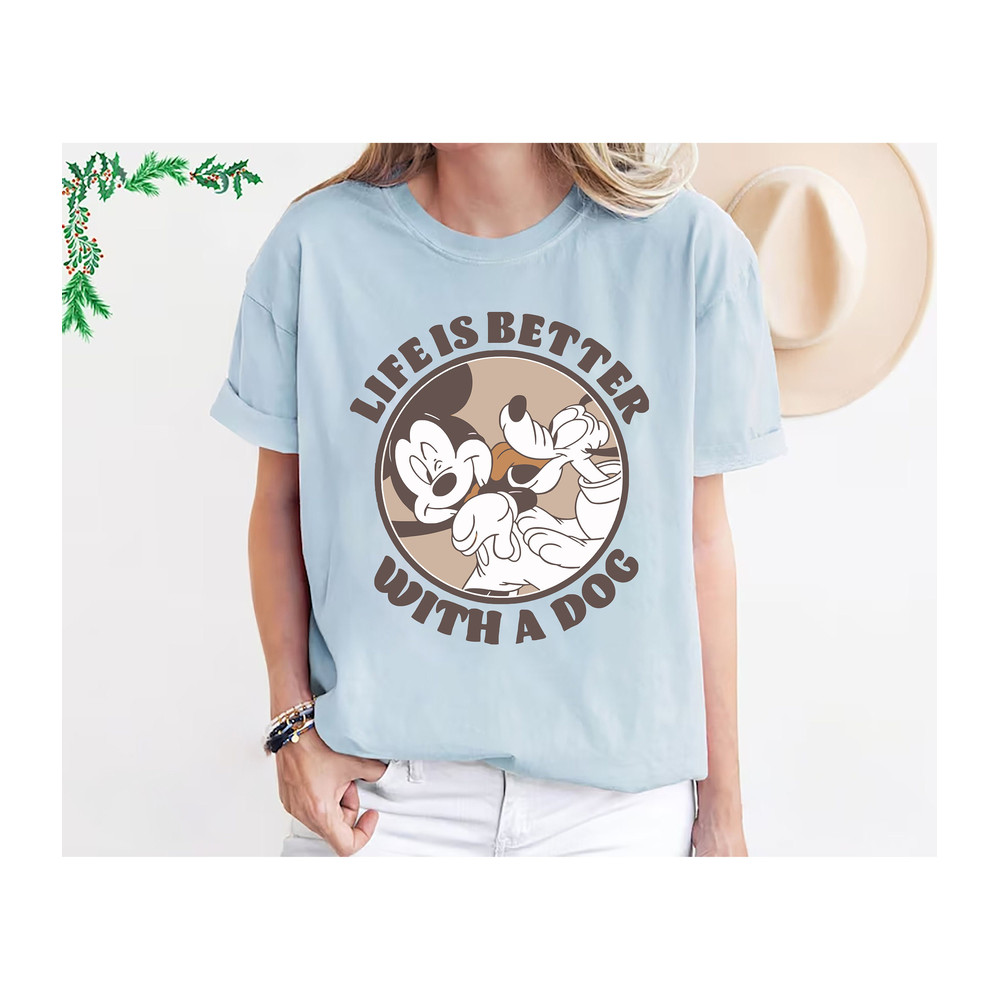Disney Retro T-shirt Life is better with a dog Goofy Mickey and Goofy logo Tshirt for Disneyland Magic Kingdom Disney Lovers TS.jpg