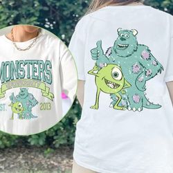 vintage monsters university two-sided shirt, monster inc comfort color shirt, mike wazowski, mike and sully, disney comf