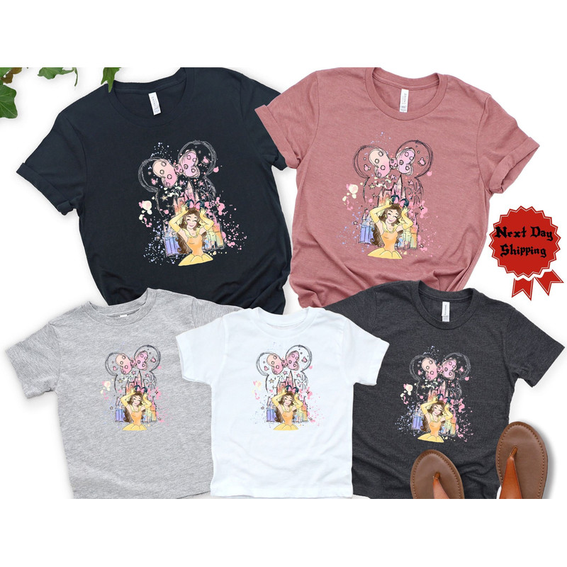 Belle Shirt, Watercolor Belle T-shirt, Beauty and Beast Belle Shirt, Cute Belle Tee. 1.jpg
