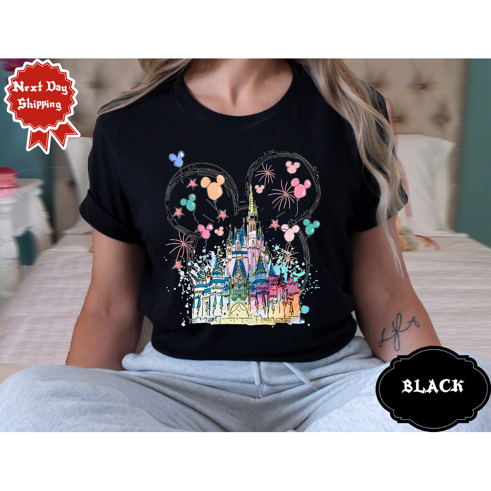 Disney Watercolor Mickey Castle T-shirt, Disney Castle shirt, Disney Princess shirt, Princess Kids shirt, Family Matching shirt.jpg