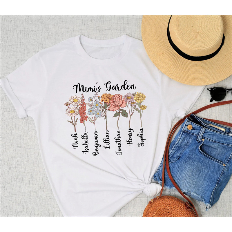Grandma T-Shirt With Custom Birth Flowers and Names, Mothers Day Gift, Unique Grandma Gifts, Personalized Birthday Gift, Grandchildren Names.jpg